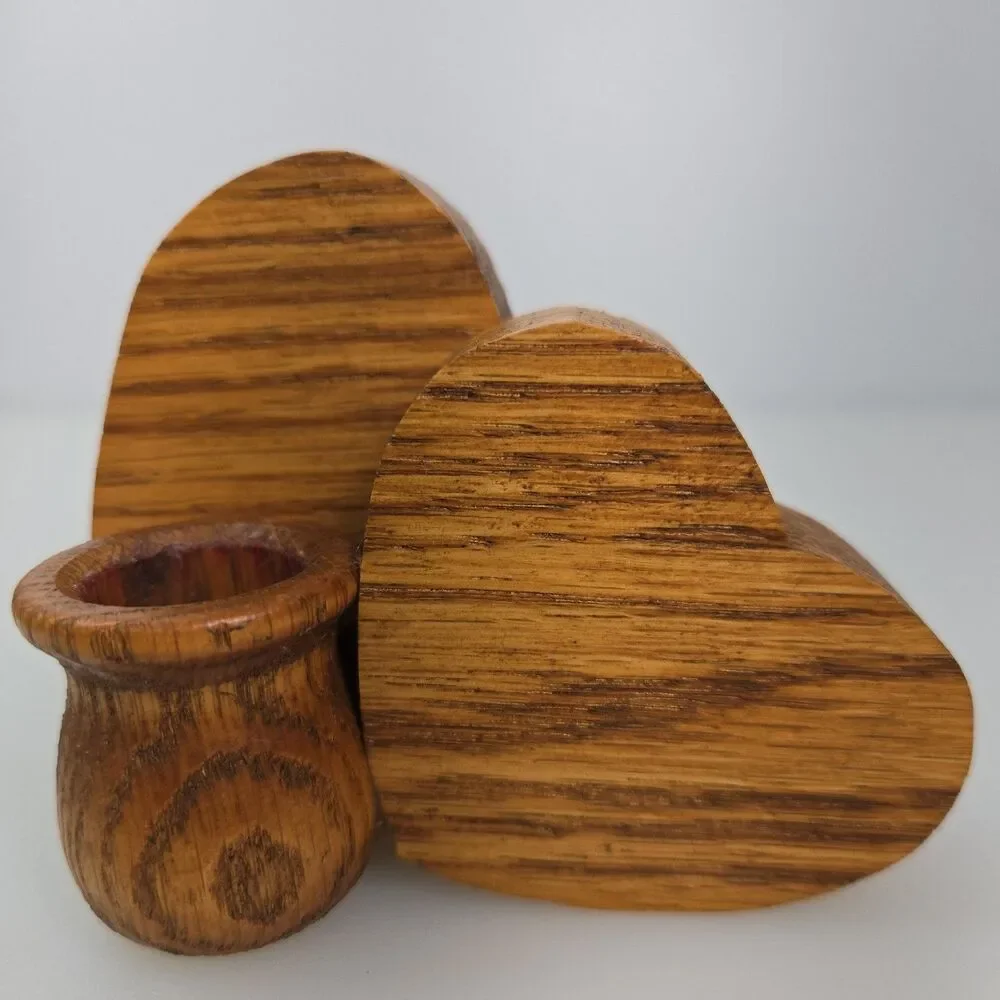 VTG Wooden Heart Candle Holder / Bud Vase Rustic Handcrafted Oak Decor 80s 90s